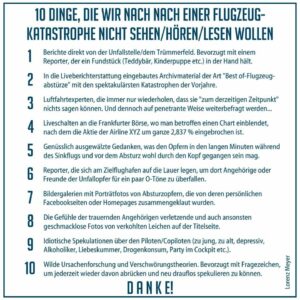 10 Dinge, die wir nach einer Flugzeug-Katastrophe nicht sehen/hören/lesen wollen