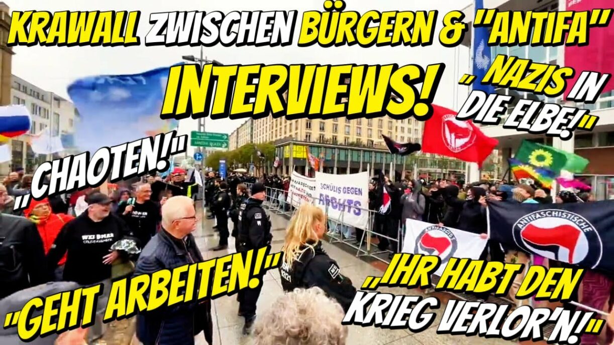 KRAWALL zwischen ANTlFA & Friedensdemo 😱 INTERVIEWS 💥 Bürger Stimmen zu Gegendemo Dresden Sachsen 🇩🇪